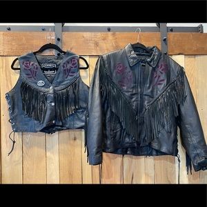 Purple and black Barney’s Leather fringe jacket only